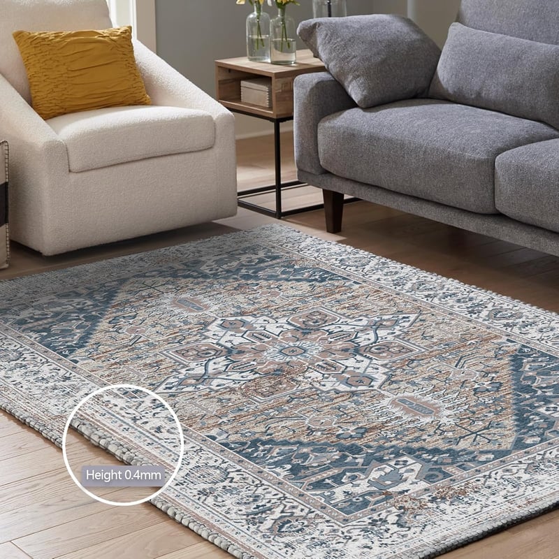 Lrrtso Mosható Szőnyeg Modern Boho Mintás Vintage Kék 160x230cm Kültéri Beltéri - 20 x 24 cm (Rechteckig), Vintage Blue