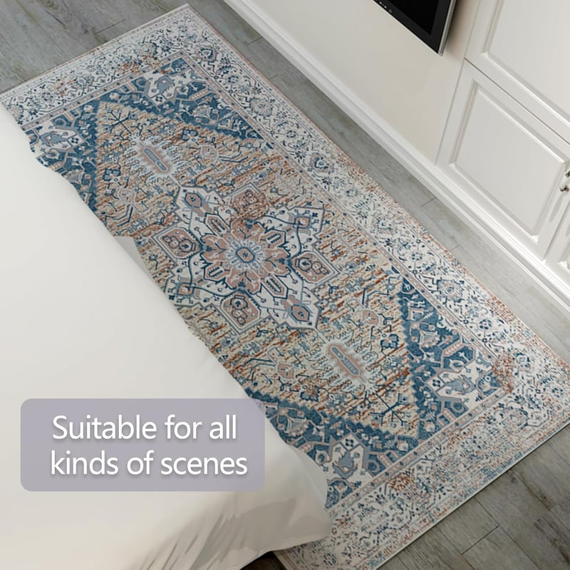 Lrrtso Mosható Szőnyeg Modern Boho Mintás Vintage Kék 160x230cm Kültéri Beltéri - 20 x 24 cm (Rechteckig), Vintage Blue