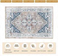 Lrrtso Mosható Szőnyeg Modern Boho Mintás Vintage Kék 160x230cm Kültéri Beltéri - 20 x 24 cm (Rechteckig), Vintage Blue 2