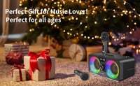 LSMOEO Karaoke Gép Felnőtteknek és Gyerekeknek 2 Vezeték Nélküli Mikrofonnal, Bluetooth Hangszóró LED Parti Világítással Buli Piknik 9