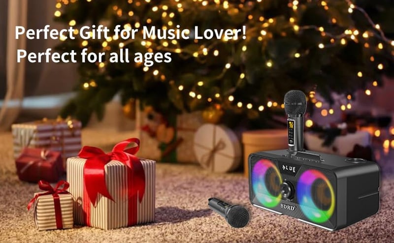 LSMOEO Karaoke Gép Felnőtteknek és Gyerekeknek 2 Vezeték Nélküli Mikrofonnal, Bluetooth Hangszóró LED Parti Világítással Buli Piknik