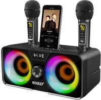 LSMOEO Karaoke Gép Felnőtteknek és Gyerekeknek 2 Vezeték Nélküli Mikrofonnal, Bluetooth Hangszóró LED Parti Világítással Buli Piknik 1