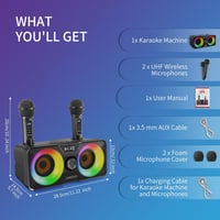LSMOEO Karaoke Gép Felnőtteknek és Gyerekeknek 2 Vezeték Nélküli Mikrofonnal, Bluetooth Hangszóró LED Parti Világítással Buli Piknik 6