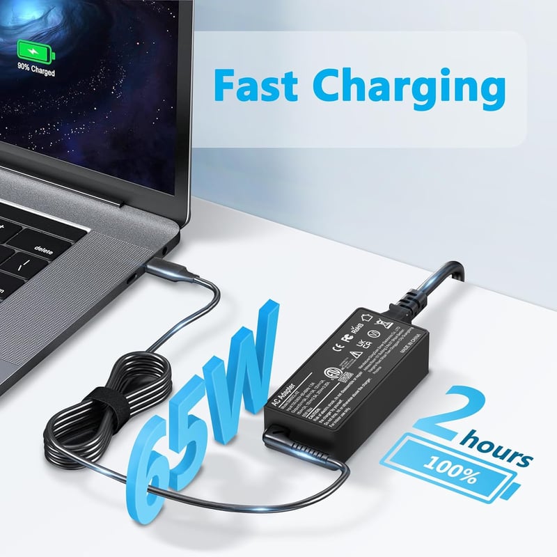 LTBSTOYE 65W/45W USB-C Laptop Töltő - Lenovo, HP, Dell, Asus, Acer, Samsung Kompatibilis - Gyorstöltés PD Technológiával - Fekete
