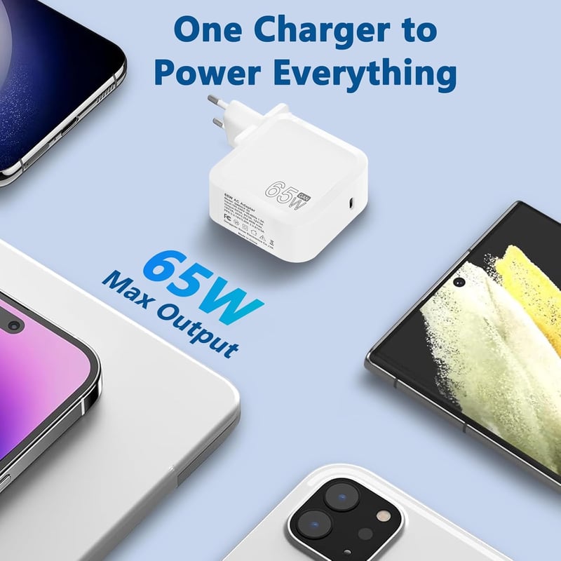 LTBSTOYE 65W GaN USB-C Gyorstöltő Adapter MacBook, iPad, iPhone 16, Samsung Galaxy Készülékekhez - Kompakt Hordozható Töltő 1,8m Kábellel