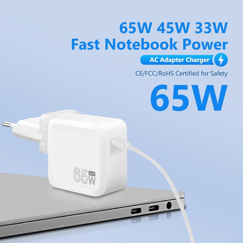 LTBSTOYE 65W GaN USB-C Gyorstöltő Adapter MacBook, iPad, iPhone 16, Samsung Galaxy Készülékekhez - Kompakt Hordozható Töltő 1,8m Kábellel