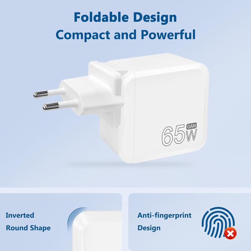 LTBSTOYE 65W GaN USB-C Gyorstöltő Adapter MacBook, iPad, iPhone 16, Samsung Galaxy Készülékekhez - Kompakt Hordozható Töltő 1,8m Kábellel