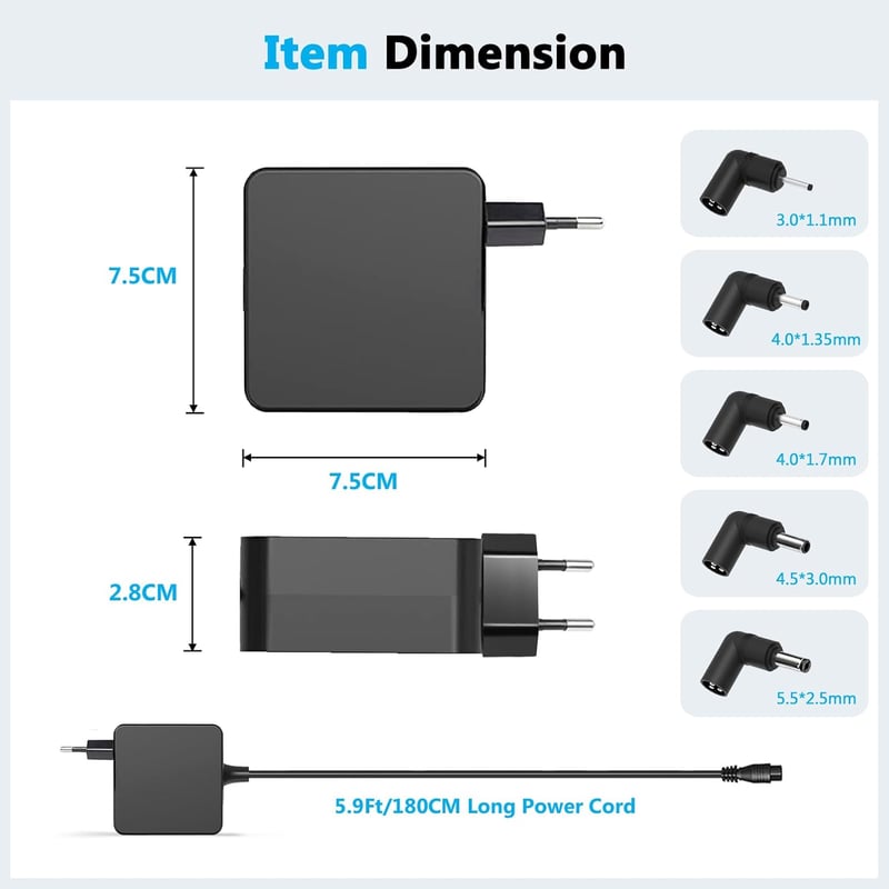 LTBSTOYE 65W Univerzális Laptop Töltő 5 Csatlakozóval - Asus Vivobook/Zenbook, Lenovo IdeaPad/Yoga Kompatibilis - Gyorstöltés, Túlfeszültség