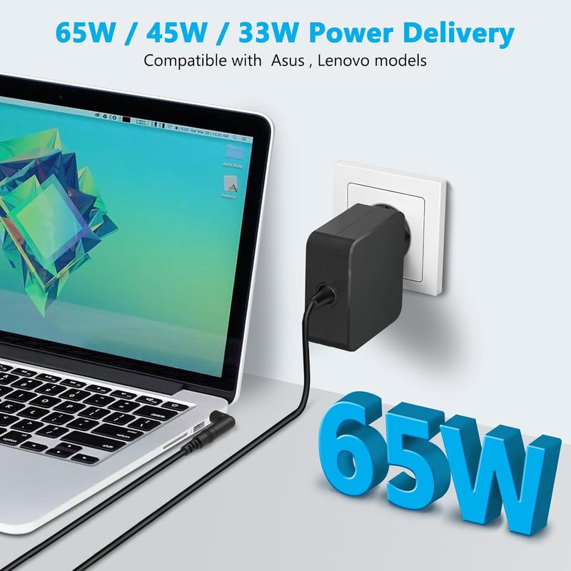LTBSTOYE 65W Univerzális Laptop Töltő 5 Csatlakozóval - Asus Vivobook/Zenbook, Lenovo IdeaPad/Yoga Kompatibilis - Gyorstöltés, Túlfeszültség