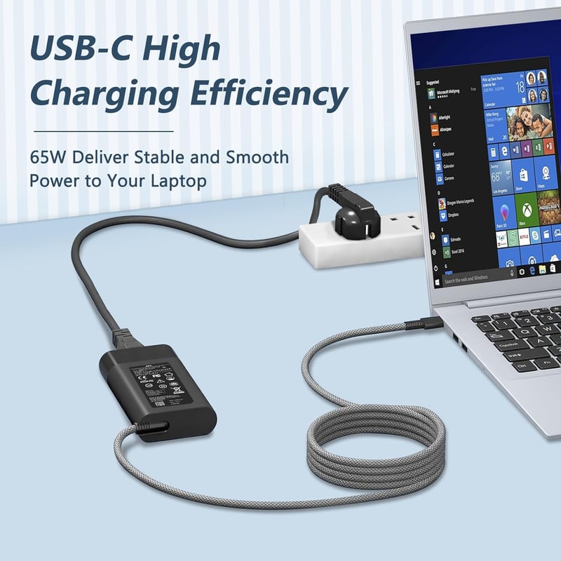 LTBSTOYE 65W USB-C Laptop Töltő HP Spectre X360, Envy, EliteBook, Chromebook Készülékekhez - Vékony Kialakítás, 6 Láb Hosszú Fonott Kábel, F