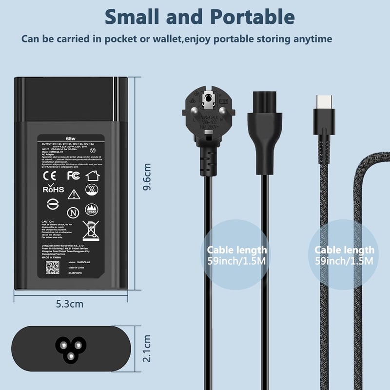 LTBSTOYE 65W USB-C Laptop Töltő HP Spectre X360, Envy, EliteBook, Chromebook Készülékekhez - Vékony Kialakítás, 6 Láb Hosszú Fonott Kábel, F