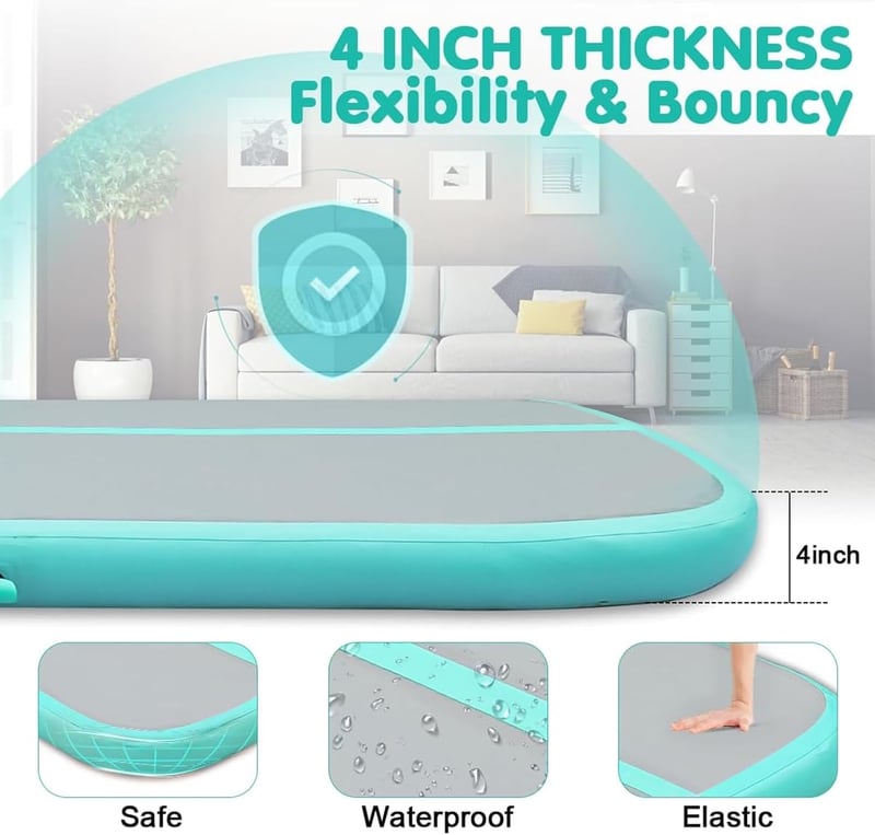 LUBAKED Felfújható Tornaszőnyeg   300*100*20 cm Tornagymnasztika Edzőpad Otthoni Fitness Jóga Matrac Pumpával - 300 x 100 x 20 cm, mint green
