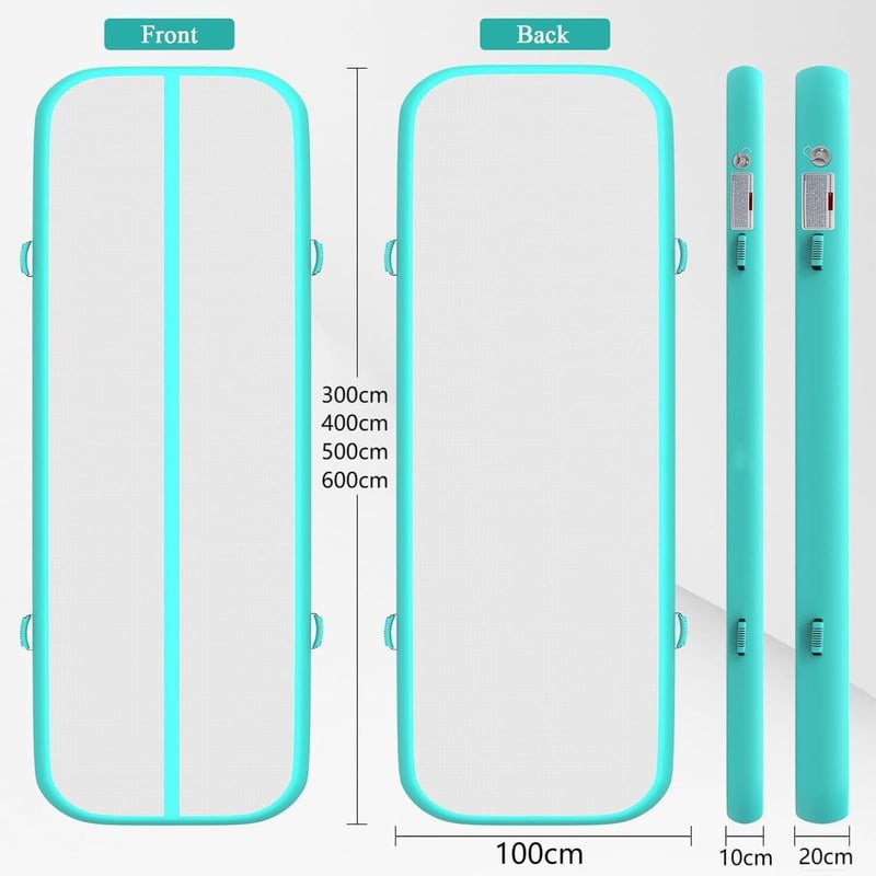 LUBAKED Felfújható Tornaszőnyeg   300*100*20 cm Tornagymnasztika Edzőpad Otthoni Fitness Jóga Matrac Pumpával - 300 x 100 x 20 cm, mint green