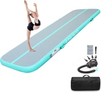 LUBAKED Felfújható Tornaszőnyeg   300*100*20 cm Tornagymnasztika Edzőpad Otthoni Fitness Jóga Matrac Pumpával - 300 x 100 x 20 cm, mint green 1