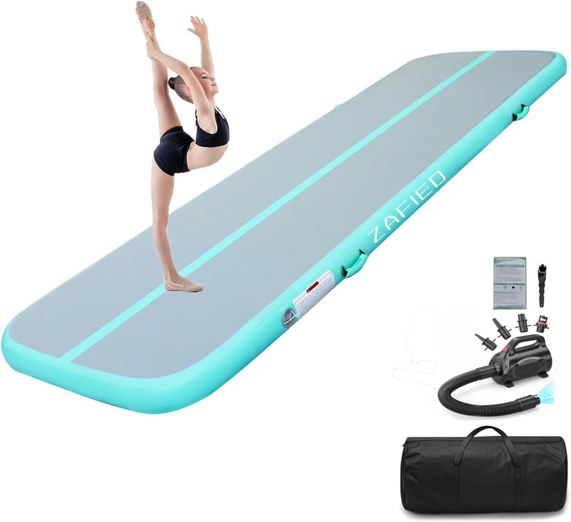 LUBAKED Felfújható Tornaszőnyeg   300*100*20 cm Tornagymnasztika Edzőpad Otthoni Fitness Jóga Matrac Pumpával - 300 x 100 x 20 cm, mint green