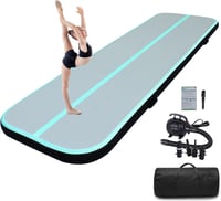 LUBAKED Felfújható Tornaszőnyeg 300x100x20cm Zöld Gimnasztika Szőnyeg Pumpával Fitness Jóga Matrac Otthoni Edzéshez 1