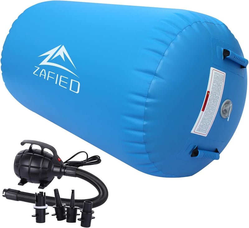 LUBAKED Kék felfújható air roller torna és jóga henger matrac pumpával, gimnasztika tréning tekercs