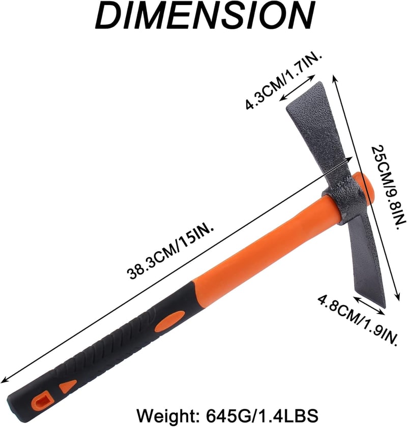 LUBAN Kétfejű Kerti Kapa Baltával, 38,5 cm Ergonomikus Csúszásmentes Üvegszálas Nyéllel, Kertészkedéshez, Vadászathoz és Kempingezéshez