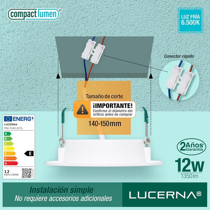 LUCERNA LED Beépíthető Négyzet Spotlámpa 6500K Hideg Fehér 12W 6 Darab