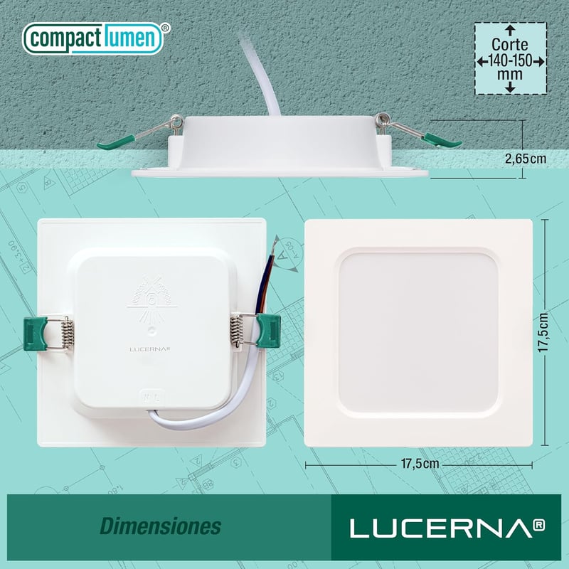 LUCERNA LED Beépíthető Négyzet Spotlámpa 6500K Hideg Fehér 12W 6 Darab