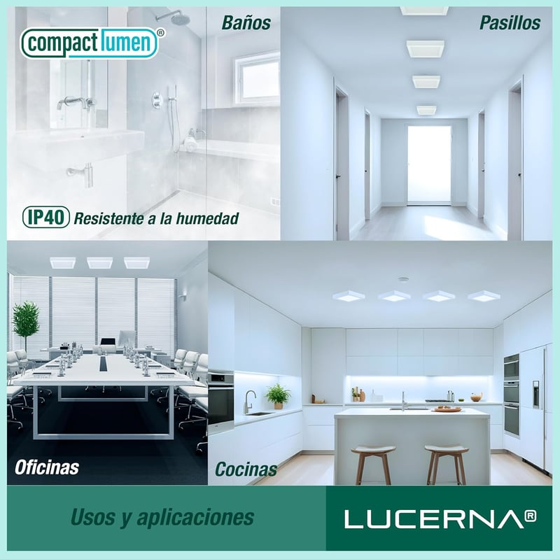 LUCERNA Négyzet Alakú LED Mennyezeti Lámpa, 6W, Hideg Fehér Fény 6500K, 620 Lumen, Modern Stílusú Műanyag Plafon Világítás, 6 db Csomag