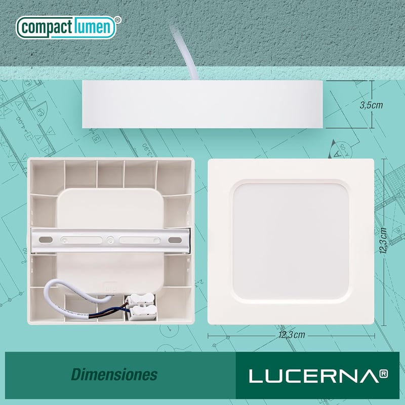 LUCERNA Négyzet Alakú LED Mennyezeti Lámpa, 6W, Hideg Fehér Fény 6500K, 620 Lumen, Modern Stílusú Műanyag Plafon Világítás, 6 db Csomag