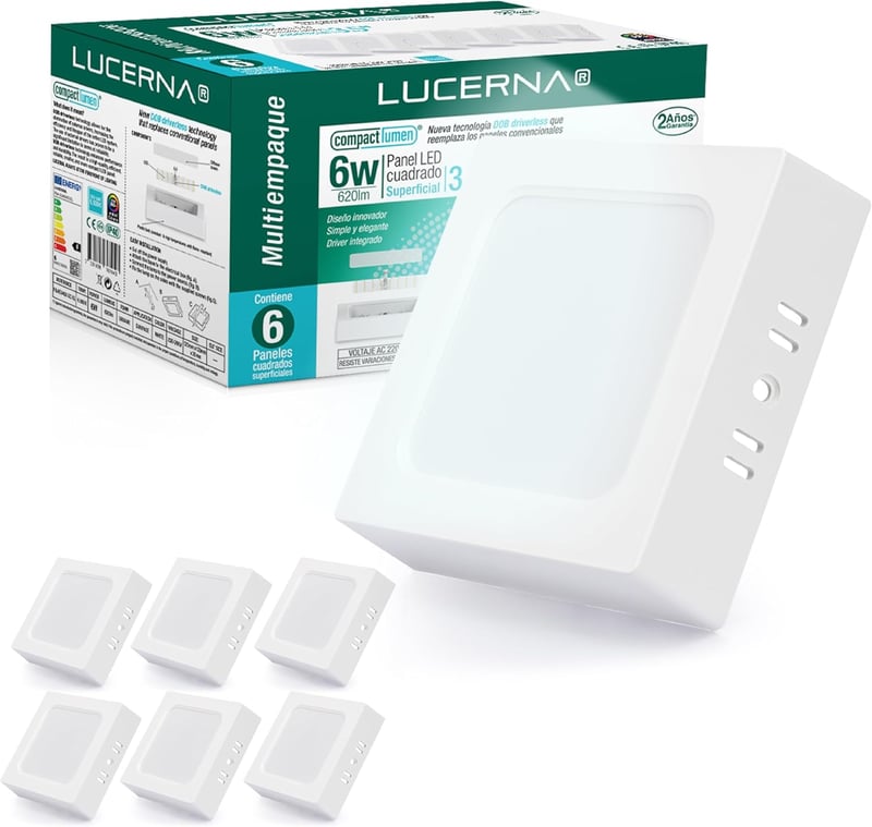 LUCERNA Négyzet Alakú LED Mennyezeti Lámpa, 6W, Hideg Fehér Fény 6500K, 620 Lumen, Modern Stílusú Műanyag Plafon Világítás, 6 db Csomag