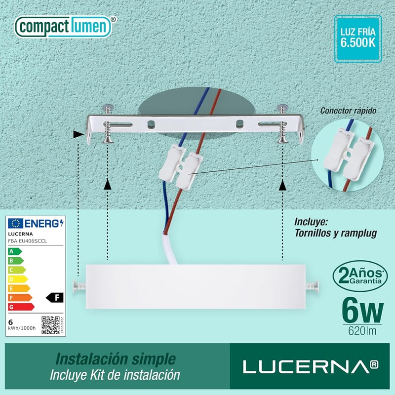 LUCERNA Négyzet Alakú LED Mennyezeti Lámpa, 6W, Hideg Fehér Fény 6500K, 620 Lumen, Modern Stílusú Műanyag Plafon Világítás, 6 db Csomag