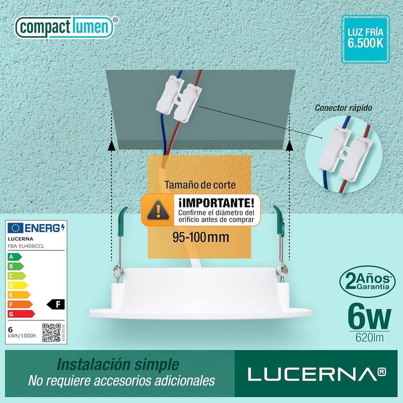 LUCERNA Négyzet Alakú LED Süllyesztett Mennyezeti Lámpa, 6 db, Hideg Fehér Fény (6500K), 6W, Kompakt Méret, Szerelési Kellékekkel
