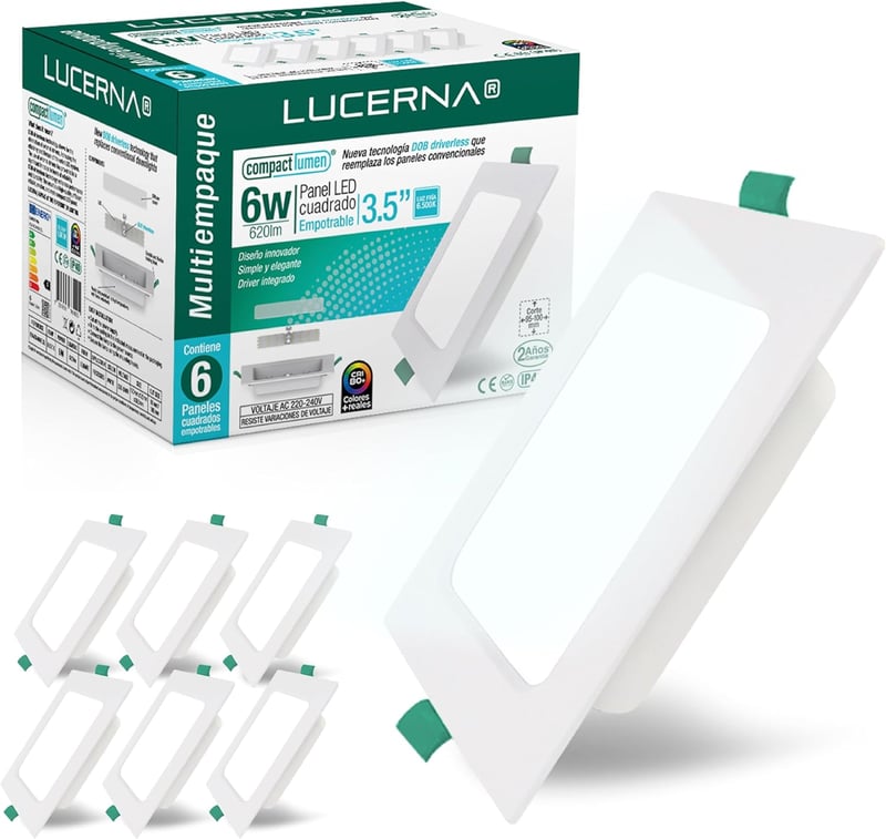 LUCERNA Négyzet Alakú LED Süllyesztett Mennyezeti Lámpa, 6 db, Hideg Fehér Fény (6500K), 6W, Kompakt Méret, Szerelési Kellékekkel
