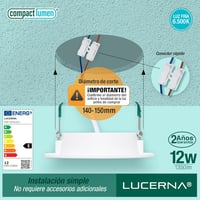 LUCERNA Süllyeszthető LED Mennyezeti Lámpa 12W - Hideg Fehér 6500K Kerek Spotlámpa - 1350 Lumen - 140-150mm Beépíthető Downlight - 6 darabos 2