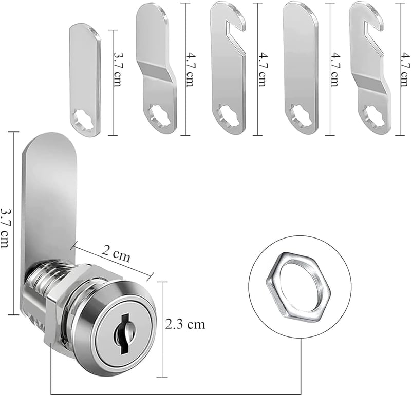luckaide Postaláda Zár 20mm, 5 Féle Zárlemez, Bútor Zár 4 Kulccsal, 18mm Átmérő