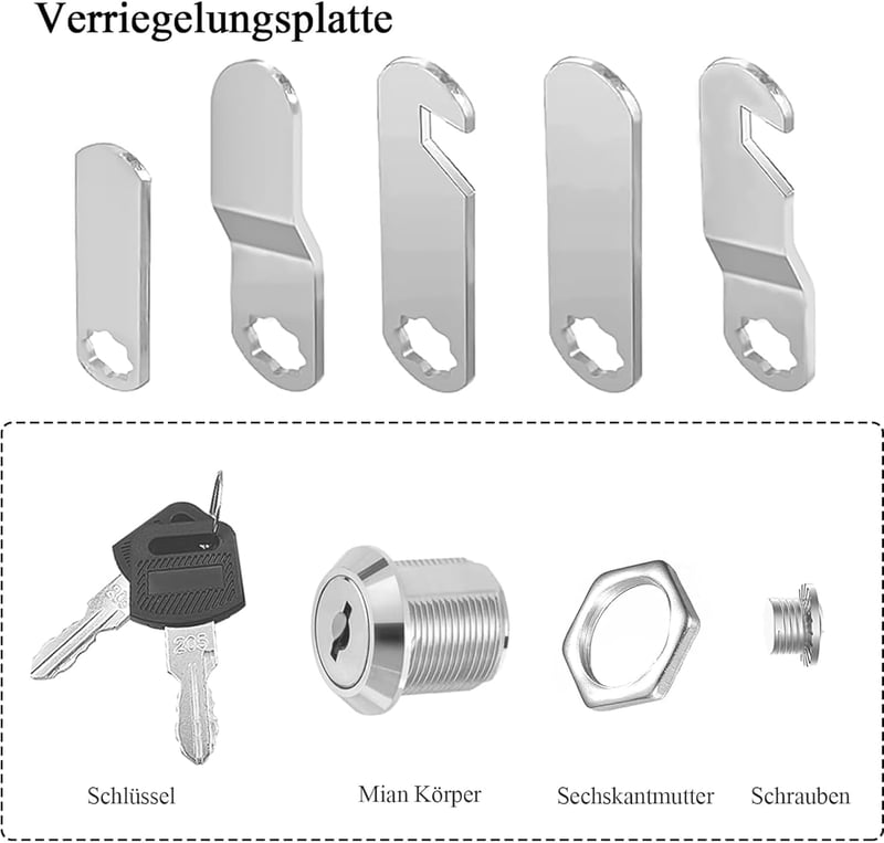 luckaide Postaláda Zár 20mm, 5 Féle Zárlemez, Bútor Zár 4 Kulccsal, 18mm Átmérő
