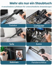 Suflantă Electrică cu Aer LUCKEA pentru Curățarea PC-ului – Air Duster cu 3 Viteze, Acumulator de 6000 mAh, Lumină LED, Dispozitiv de Curățare cu Aer pentru Tastatură și Laptop 7