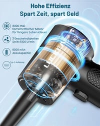 Suflantă Electrică cu Aer LUCKEA pentru Curățarea PC-ului – Air Duster cu 3 Viteze, Acumulator de 6000 mAh, Lumină LED, Dispozitiv de Curățare cu Aer pentru Tastatură și Laptop 3