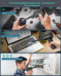 Suflantă Electrică cu Aer LUCKEA pentru Curățarea PC-ului – Air Duster cu 3 Viteze, Acumulator de 6000 mAh, Lumină LED, Dispozitiv de Curățare cu Aer pentru Tastatură și Laptop 5