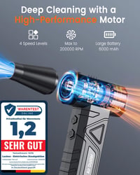 LUCKEA W18 elektromos légfúvó PC-tisztításhoz, 200000 RPM, 4 fokozat, akkumulátoros - fekete 2