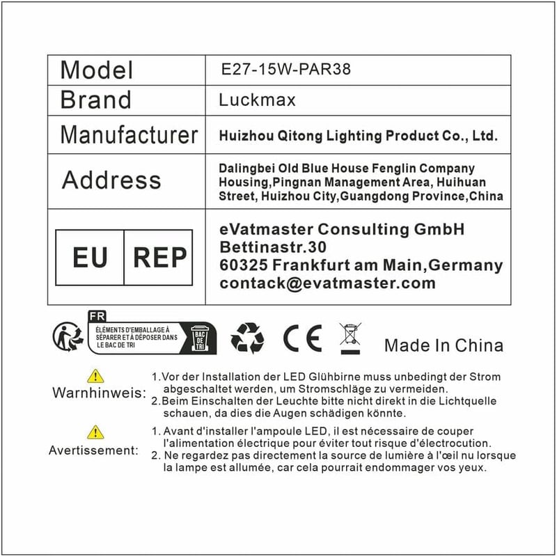 Luckmax E27 PAR38 LED 15W 6000K hideg fehér kültéri reflektor lámpa