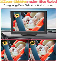LUCKVIEW Baba Autós Tükör 5 Hüvelykes 1080P HD Kijelzővel, Éjjellátó Kamerával, 3X Zoom, 360° Forgatható Hátsó Ülés Monitor 4