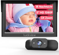 LUCKVIEW Baba Autós Tükör 5 Hüvelykes 1080P HD Kijelzővel, Éjjellátó Kamerával, 3X Zoom, 360° Forgatható Hátsó Ülés Monitor 1