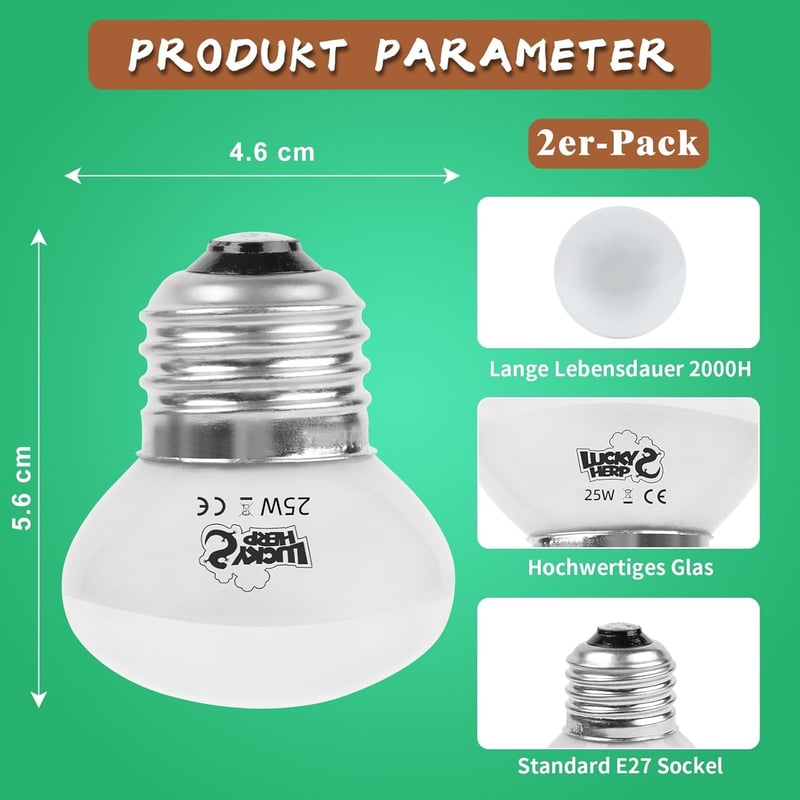 LUCKY HERP Terrárium Melegítő Lámpa 25W E27 Hüllő Fűtés, 2 Darabos Csomag Teknős Kaméleon Gyík Számára