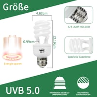 Lampă terariu LUCKY HERP UVB, UVA UVB 5.0, E27 compactă 13W, lumină albă, pentru agame cu barbă, țestoase, șerpi, șopârle, reptile 2
