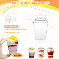 LucyStudio Set od 30 prozirnih četvrtastih čaša za desert s poklopcem, višekratne, 160 ml, za pudinge, mousse i švedski stol 2