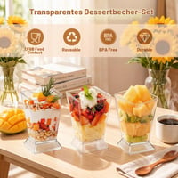 LucyStudio Set od 30 prozirnih četvrtastih čaša za desert s poklopcem, višekratne, 160 ml, za pudinge, mousse i švedski stol 6