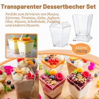 LucyStudio Set od 30 prozirnih četvrtastih čaša za desert s poklopcem, višekratne, 160 ml, za pudinge, mousse i švedski stol 3