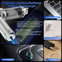 Ludunbuy 4 az 1-ben kézi akkus porszívó, 26000 Pa, 6000 mAh, digitális kijelző, önürítő - lila 3