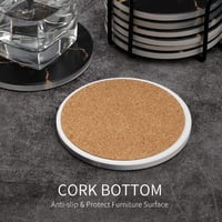 Sada keramických podložiek pod poháre LuenHego, 8 ks, s korkovou spodnou časťou, čierno-zlaté, 10x10 cm, podložky na ochranu stola pod poháre, hrnčeky a vázy 3