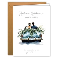 luftundliebe Veľká svadobná pohľadnica s modrou ilustráciou – A4 skladaná karta s kraft obálkou, vnútri prázdna – Gratulácia, pozvánka, matrikár 1