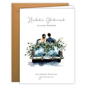 luftundliebe Velika vjenčana čestitka s plavom ilustracijom – A4 preklopljeni list s kraft omotnicom, prazna unutrašnjost – čestitka, pozivnica, matičar