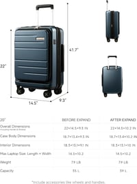 LUGGEX Kemény PC Kézipoggyász Laptoprekesszel 55cm Kék Bővíthető 9